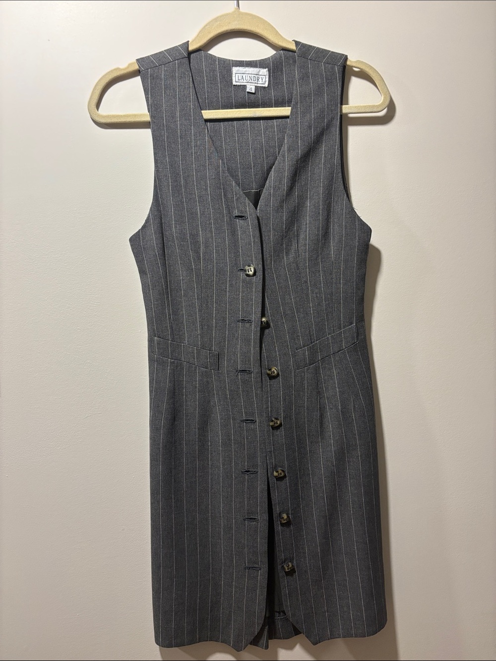 Laundry By Shelli Segal Gray Pinstripe Button-Front Midi Dress